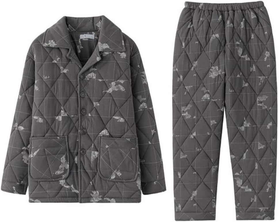 Cotton Men's Pajamas Winter Thickened Warm Plaid Middle-aged Three-layer Homewear Set
