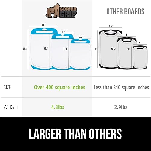 Miniatura 49 de Gorilla Grip - Tabla de cortar extragrande, mango de fácil agarre, surcos para jugos, antideslizante y gruesa. Apta para lavavajillas, no porosa