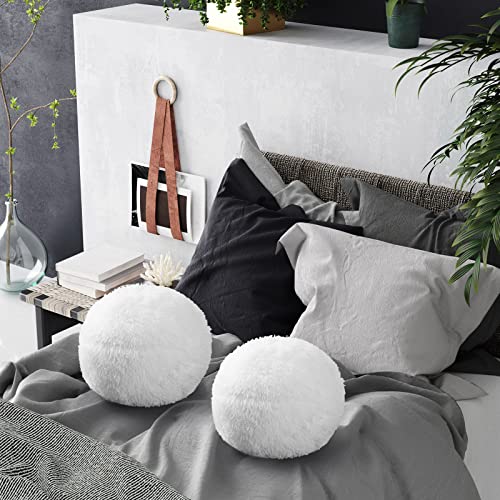 2 Pieces Plush Ball Throw Pillow Round Pillow 10 Inch Soft Circle Pillow Decorative Ball Pillow Spherical Fuzzy Pillows For Bedroom Living Room Office School Couch Chair Bed Decorations (White) #TOP5