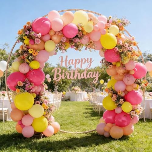 Image of Pink Yellow Balloon Arch Double Stuffed Baby Pink Peach Balloons Different Sizes Colorful Balloon Garland For Birthday Baby Shower Spring Wildflower Wedding Home Decorations