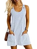 ETCYY NEW Womens Sleeveless Summer Dresses 2025 Cusual U Neck Sundresses Striped Printed Short Dress with Pocket
