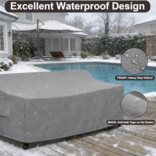 PureFit Outdoor Couch Cover Waterproof Patio Sofa Furniture Covers, 3-Seater Outdoor Cover with Air Vent and Handles, 78W x 35D x 35H Inches, Gray