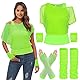 WILDPARTY 80er 90er Jahre Outfit Damen, Netzshirt, Tank top, Beinwärmer, Netzhandschuhe, Kostüm 80er Jahre Netzoberteil Damen Tops Neon Shirt 80s Aerobic Outfit Kleidung Mottoparty Accessoires Green