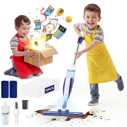 Kids Spray Mop Cleaning Set Washable Pads for Ages 3-8 with Stickers