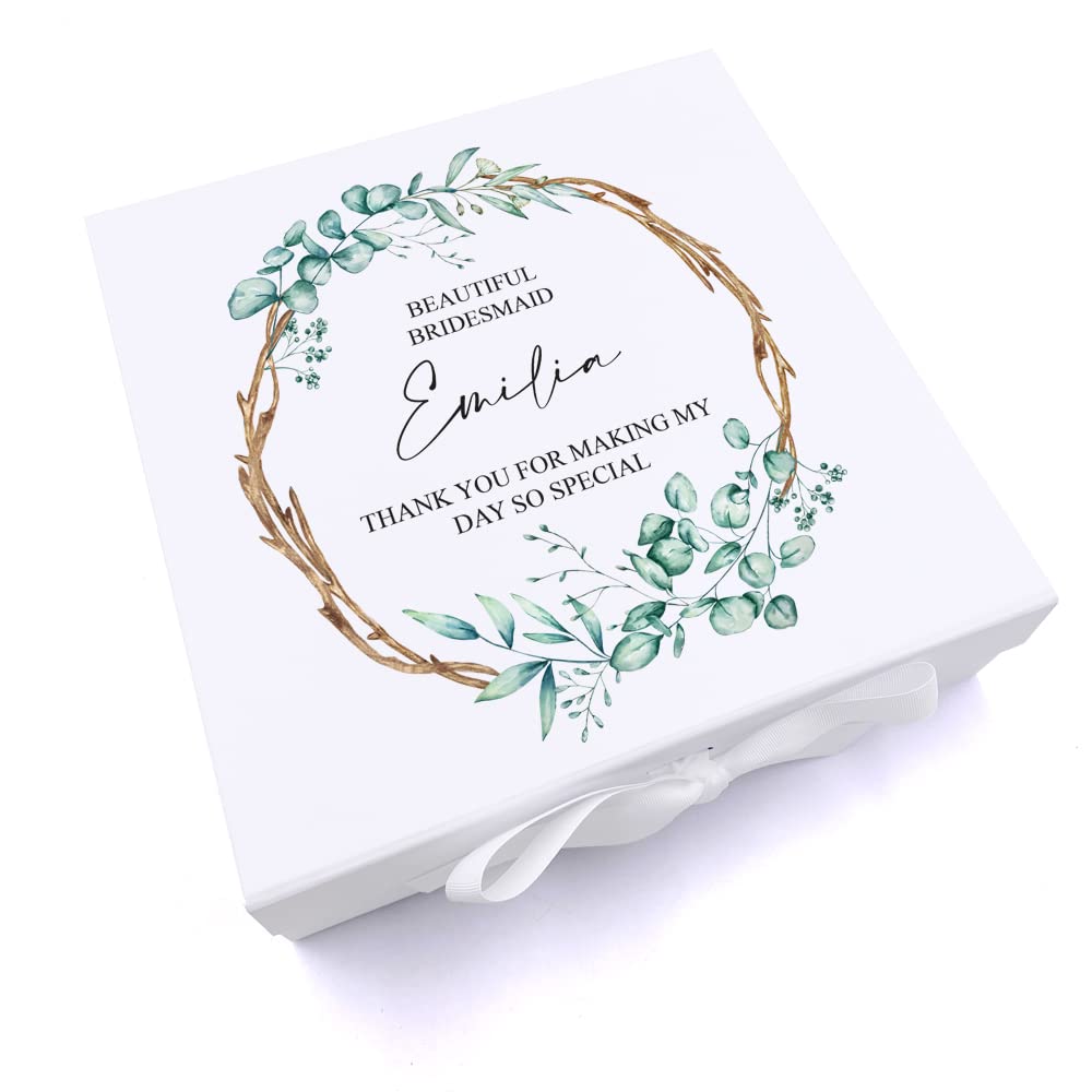 ukgiftstoreonline Personalised Bridesmaid Keepsake Box Wedding Memory gift box With Leaves (Medium)