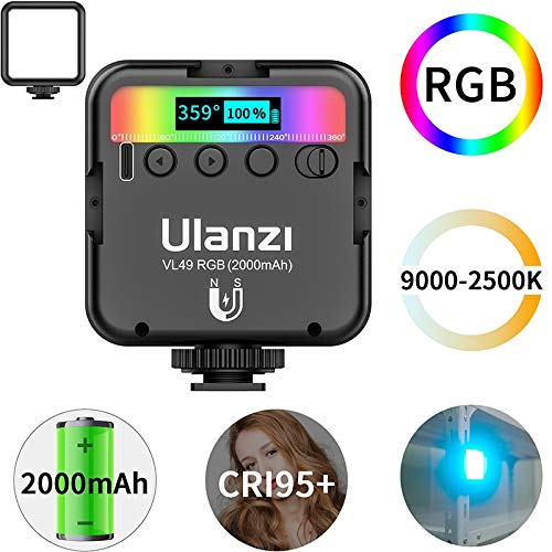 Yantralay-Ulanzi-VL49-Professional-Magnetic-RGB-LED-Light-with-2-Color-Modes-for-LiveStreaming-Photo-Shoot-with-3-Hot-Shoe-Mounts-Compatible-with-All-CamerasSmartphones-DSLRVlogging-Accessories
