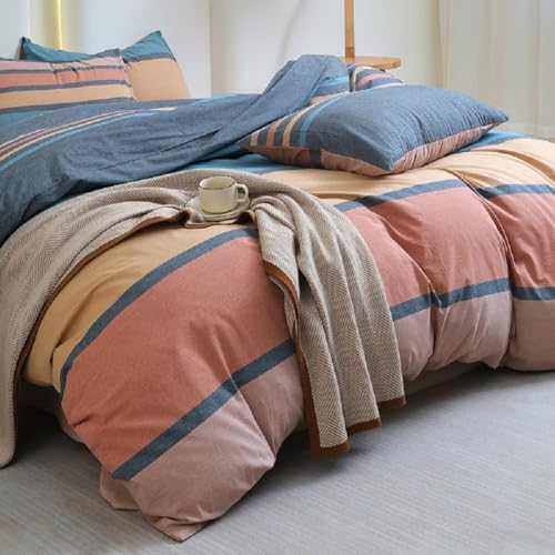 Image of LifeTB Striped Comforter Set Full Size Multi-Colored Stripes Pattern Comforter Fluffy Bed Set 3 Pieces Lightweight Bedding Comforter Full Modern Soft Patchwork Stripe Comforter Set with 2 Pillowcases