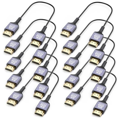ZeniKon Cable HDMI ultrafino 8K de 1 pie, paquete de 10, cable HDMI corto de 48 Gbps, cable HDMI delgado y flexible de 1 pie (8K a 60Hz 4K a 120Hz eARC, HDR10+, HDCP 2.3) para conmutador HDMI/Blu-ray