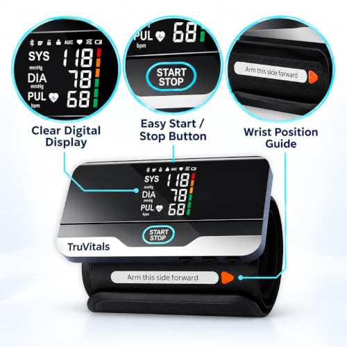 Image of TruVitals PulseSense Digital Blood Pressure Monitor for Home Use - Wireless & Rechargeable BP Machine with Large LED Display | Voice Broadcast | WHO Indicator, IHB Detection | 99 Memory Records | 2 User Support, Compact & Travel Friendly | 1-Year Warranty