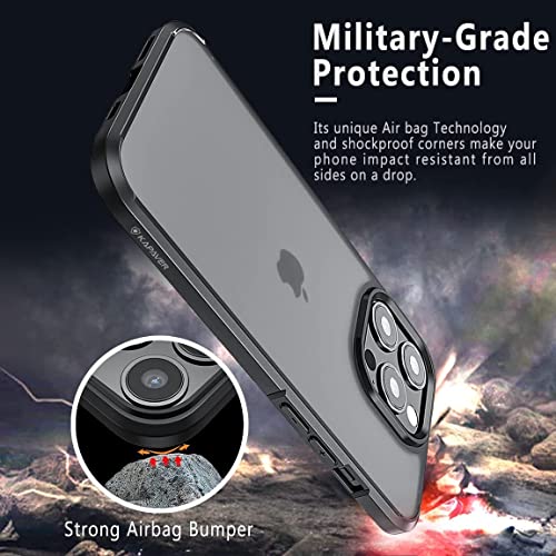Image of KAPAVER for iPhone 14 Pro Max Matte Clear Case[Anti-Fingerprints ][Anti-Scratch] Frosted Translucent Shockproof Slim Cover 6.7 inches (Matte Black + Glass)