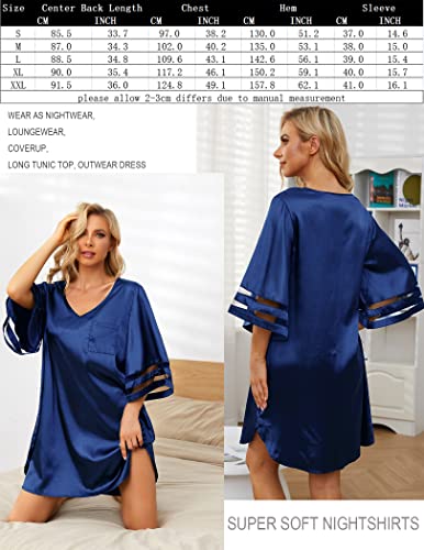 Czdolay Women's Nightgown Novelty Sleepshirts V Neck Sleep Shirt Loose Comfy Pajama Sleepwear (Navy Blue, Xl) #TOP6