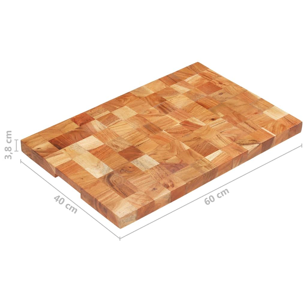 Tabla de cortar de madera maciza de acacia, 60 x 40 x 3,8 cm, con ranura para zumo, diseño de bloque, para cortar verduras, carne, pescado, cuchillo suave