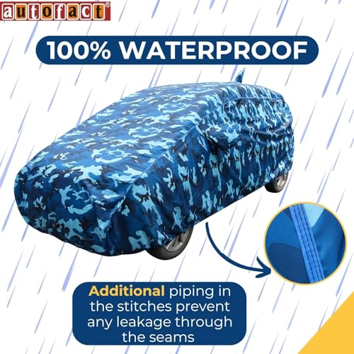 Image of Autofact 100% Waterproof Car Body Cover Compatible with Maruti Swift (2018 to 2023), with Mirror and Antenna Pockets,4x4 American Matty, Long Lasting Durable Material, Camouflage Airforce Look