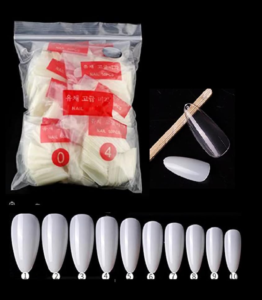 500 false tips- false nails for nail extension- gel nails or acrylic- long stiletto/almond shape - type- natural/clear (NATURAL-(M10-N))-image-2