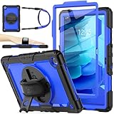 SEYMAC stock Case for Samsung Galaxy Tab A7 10.4 2022/2020 (T503/T509/T500/T505/T507) with Screen Protector, 360 Rotating Stand & Hand Strap, Drop-Proof Case, Blue/Black