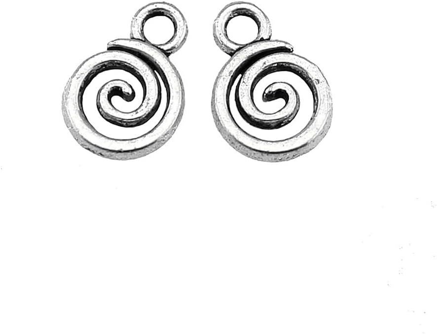 GUZUHUKU 100pcs Round Spiral Swirl Charm, Tibetan Alloy Vintage Silver Plated Engraved Pendant Twisted Loop Ripple Earrings Charm for Handmade Jewellery Making DIY Bracelet Necklace Decoration