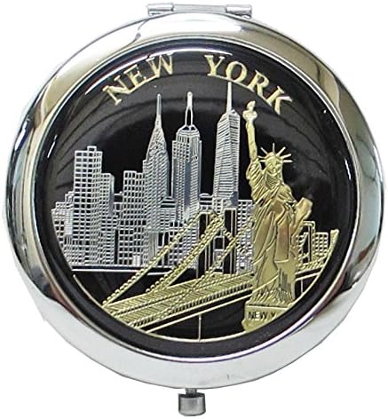 New York Souvenir Cosmetic Compact Stainless Steel Travel Mirror (Black)