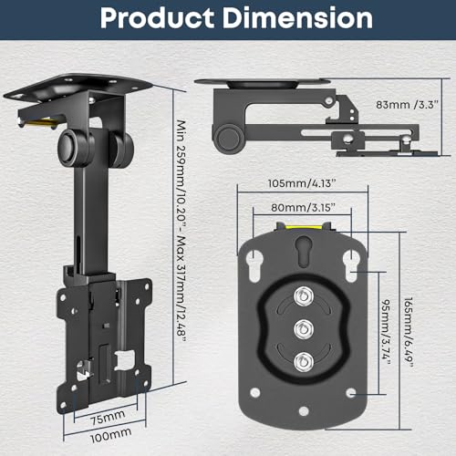 WORLDLIFT 13 to 27 inch Folding TV Ceiling Mount,Manual Flip Down TV Bracket up to 44lbs, Folding Tilt Pitched Roof and Under Cabinet Mounting,Height Adjustable,Max VESA 100x100mm, Black - Thumbnail 4