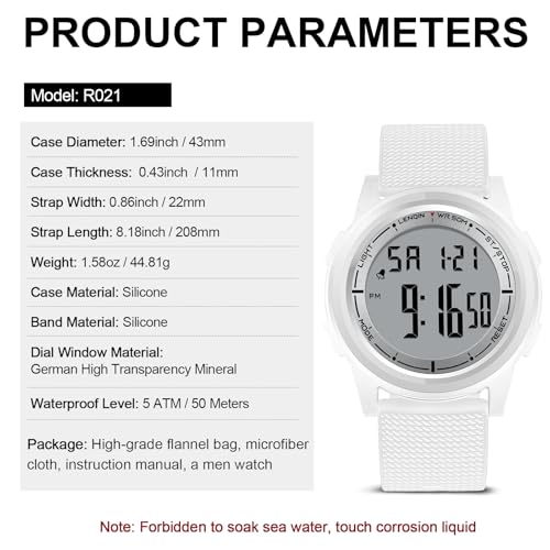 Image of HANPOSH Mens Digital Watch Ultra Thin Minimalist Sports Waterproof Outdoor LED Screen Large Face Wrist Watches for Men with Back Light Alarm Date Stopwatch
