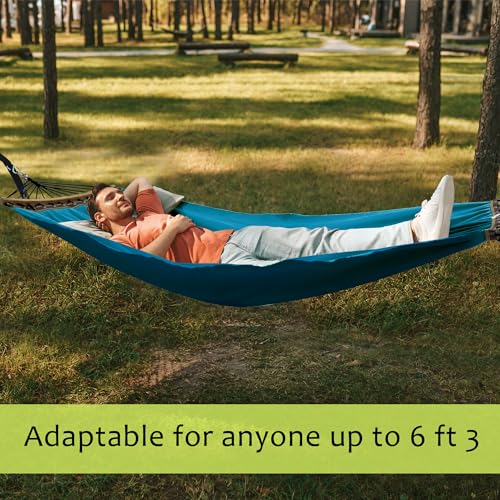 Image of Tranquillo Hammock 2 Person Canvas Portable Hammock with Curved Wood Spreader Bar for Cozy Indoor and Winter Outdoor Use (Blue)