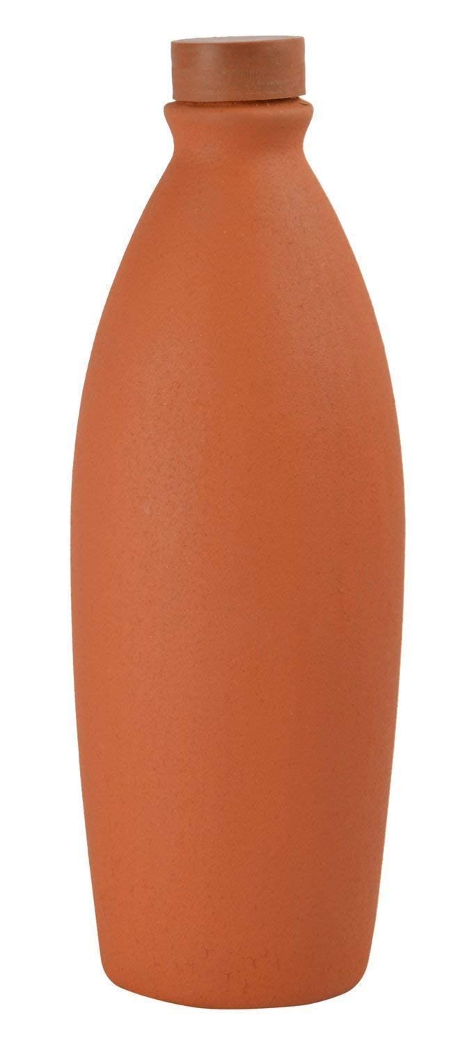 Hand Made Clay Water Bottle/Terracotta Water Bottle/Natural Cooling Water Bottle (Pack of 1)