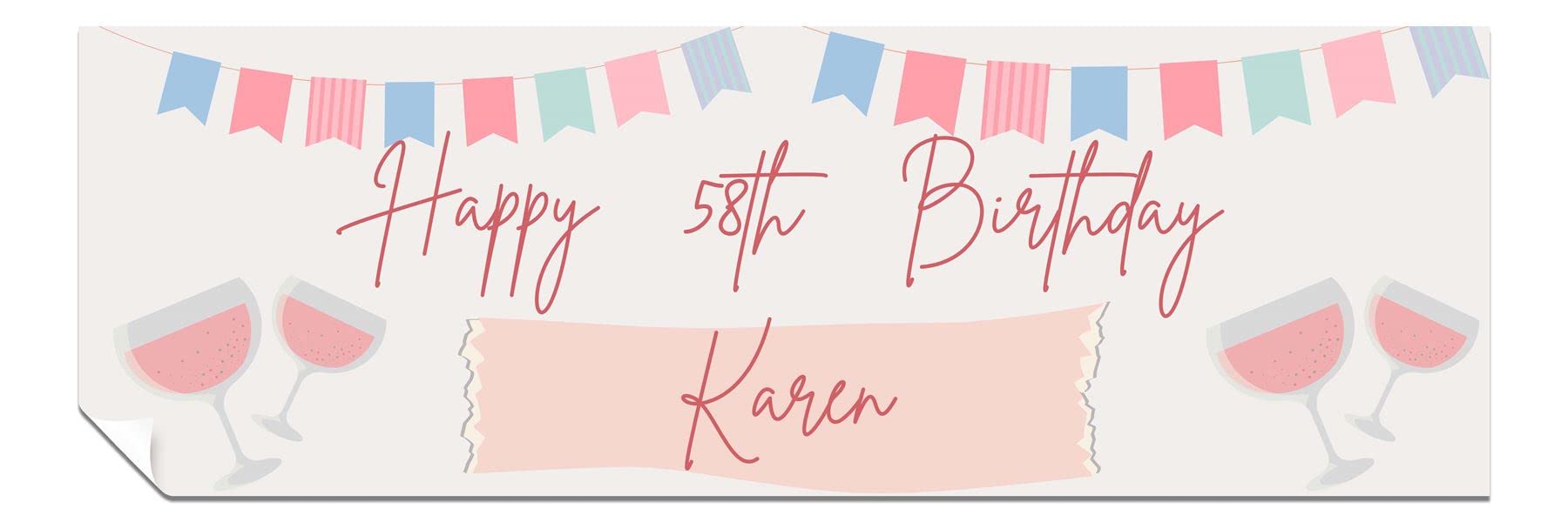 Personalised Birthday Banners - Happy Birthday Banners for Men & Women - HD Printed Banner Decorations for Him or Her - Party Wall Banner Pink & Beige 3ft x 1ft Small Banner