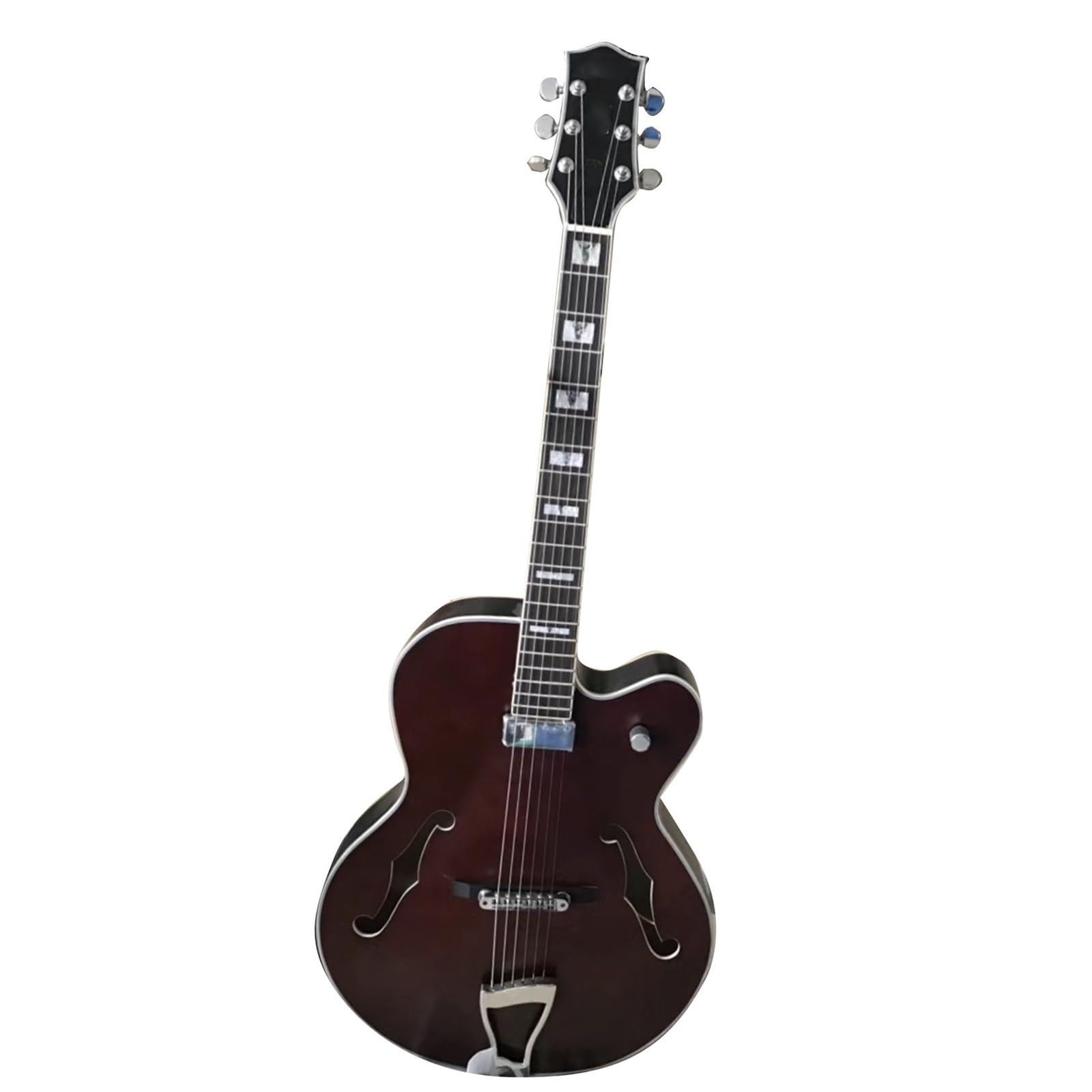 Brązowa Gitara Jazzowa Z Pojedynczym Przetwornikiem I Zaokrąglonymi Rogami Całkowicie Pusta Z Pojedynczym Przetwornikiem