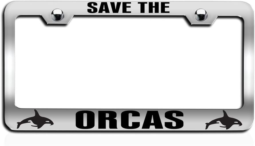 Makoroni - Save The ORCAS Chrome Steel License Plate Frame, License Tag Holder