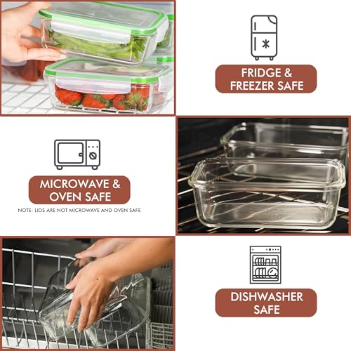 Image of Razab 16 Pc (Set of 8) 30 Oz Glass Meal Prep Containers with Lids, Airtight Large Glass Food Storage Containers, Reusable Leak Proof BPA Free, Freezer to Oven and Dishwasher Safe