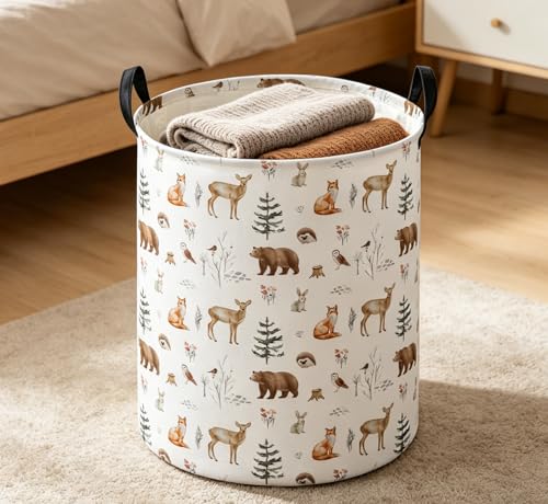 Image of Essme Kids Laundry Basket,Animal Hamper Waterproof Storage Bin for Boys, Woodland Hamper,Gift Baskets(Woodland Animal)