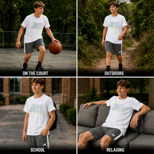 Image of New Balance Boys Short Sets - 2 Piece Active Performance Athletic Shirt and Kids Basketball Gym Shorts for Boys (8-12)