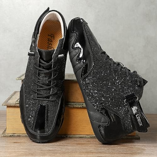 Men's Fashion High-Top Glitter Sparkly Shoes Round Toe Lace - up Comfortable Lightweight & Non-Slip Sneakers3