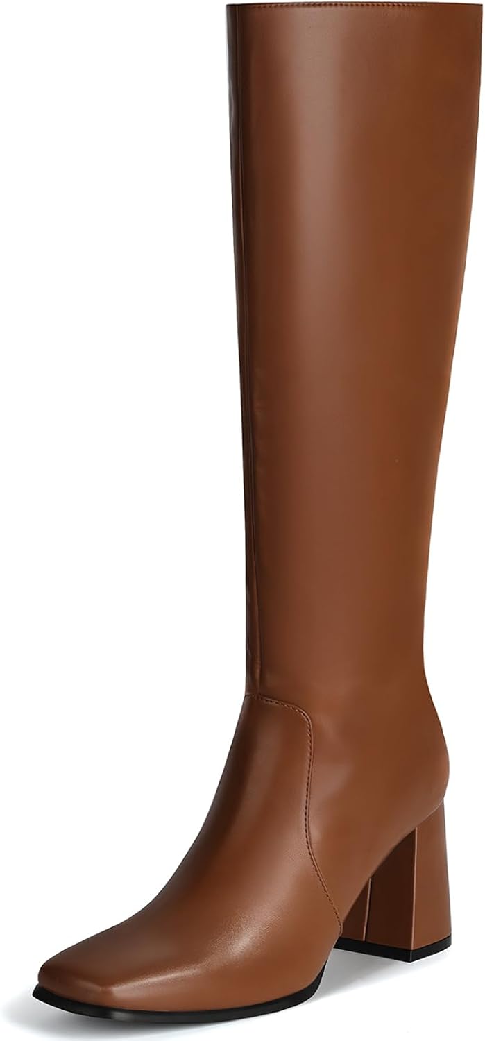 Vipost 3.35-inch Square Toe Knee High Boots for Women, Chunky Block Heel Tall Boots for Women with Side Zipper, Fashion Comfortable Long Fall Winter Boot 2025