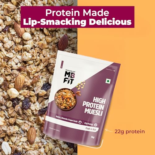 Image of MuscleBlaze Fit High Protein Muesli (1kg, Fruits & Nut) | 22g Protein | With Apple, Almonds & Super Seeds, High Protein Breakfast Cereals