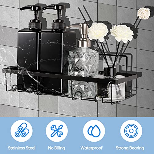 2 Pack Shower Caddy Shelf Organizer,Adhesive Shower Caddy,Rustproof Shower Shelves,Wall Mounted Shower Rack,Stainless Steel Bathroom Shower Organizer For Inside Shower Storage,No Drilling,Black #TOP2