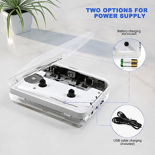 Burtowic Walkman Auto Reverse ＆Clear Stereo Cassette Player,Built-in Cool Copper Wheel Movement＆Earphone,Cassette Tape to MP3 Converter with Software,Powered by USB Power Cord or AA Battery by Burtowic - Image 3