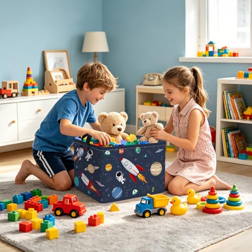 Clastyle Rakete Astronaut Jungen Würfel Aufbewahrungskorb für Babyzimmer Kosmischer Planet Blau Wasserdicht Rechteckig Stoff Regalkörbe… – Ansicht 3