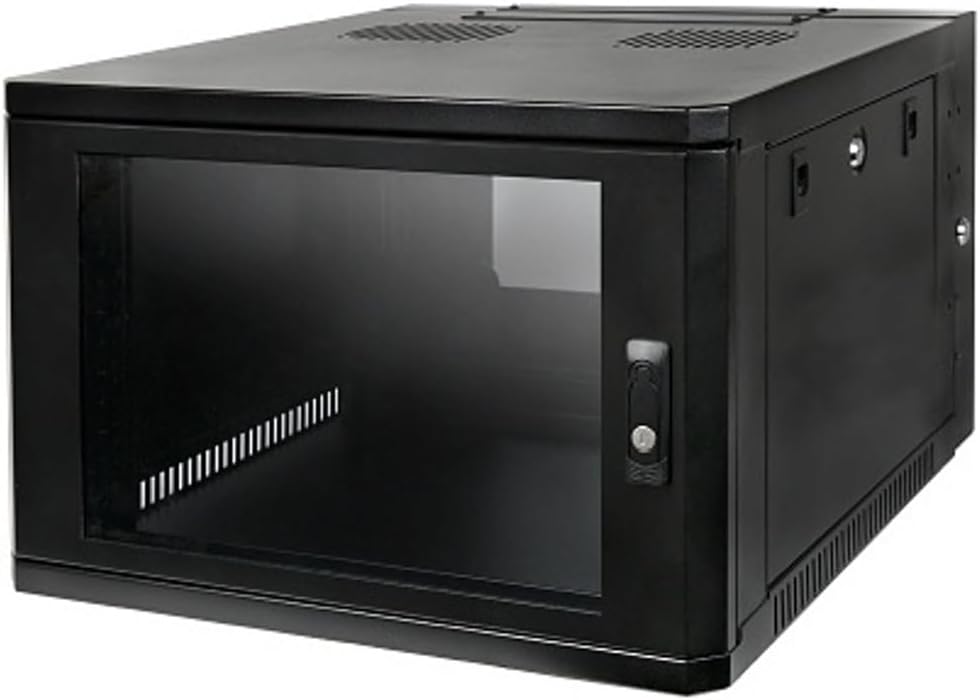 Strong SR-WMS-6U Wall Mount Rack System, 6U, Steel, Black; Fully Assembled and Welded for Sag Resistance and Stability, Supports Up to 150 lbs of Equipment, Vented Top and Base for Cooling