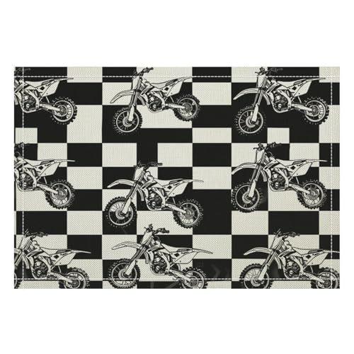 Black and White Plaid Dirt Bike Table Mats 1PC