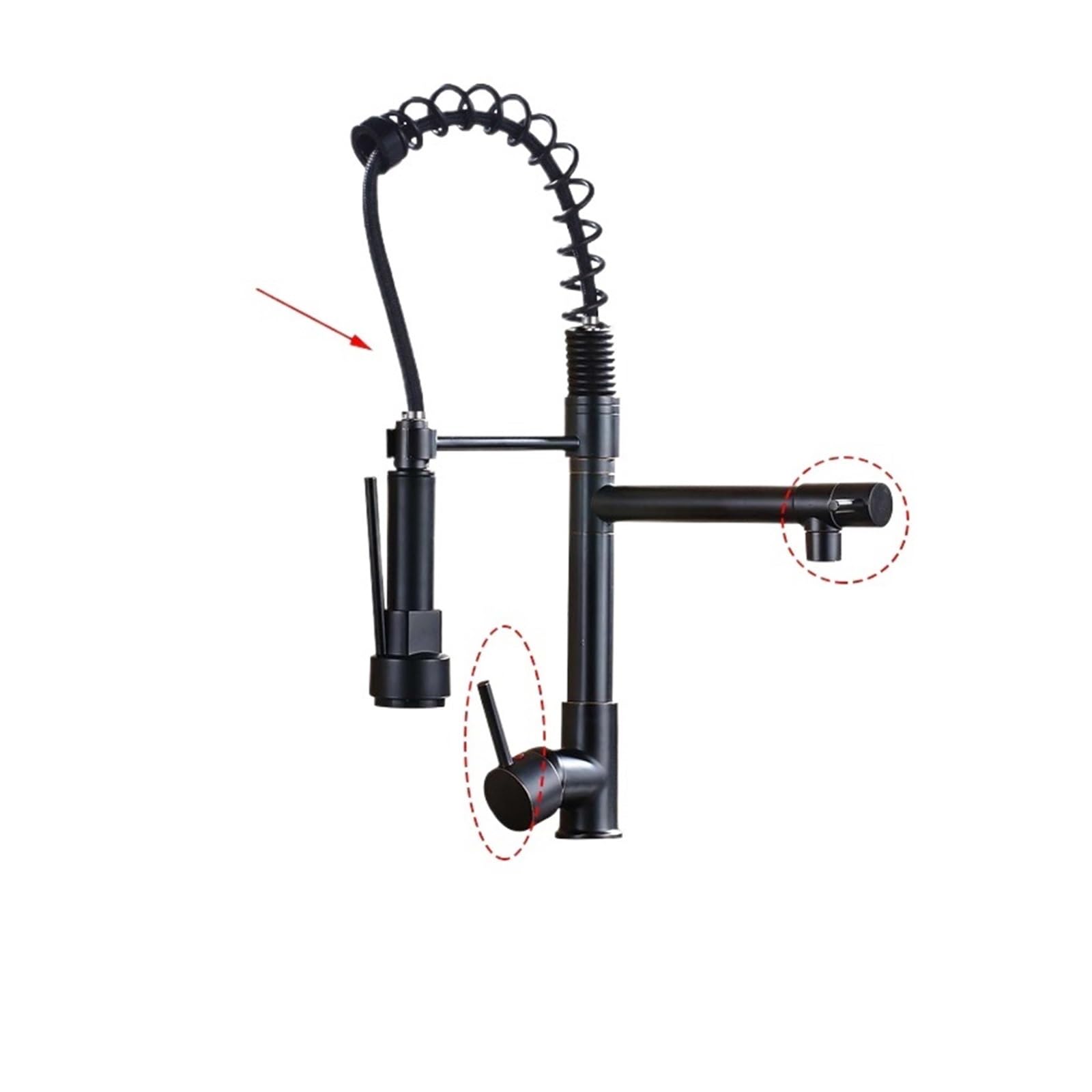 Robinet de cuisine à ressort extractible mitigeur noir bronzé pivotant