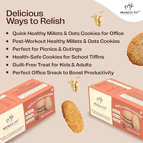 Image of Munch Fit Tasty Millet Egg Less Cookies 125gm Pack of 3, Made with Oats, Almonds, Jowar Atta & Desi Khand I No Maida Fresh Healthy Cookies I High In Fiber, Protein & Nutrition