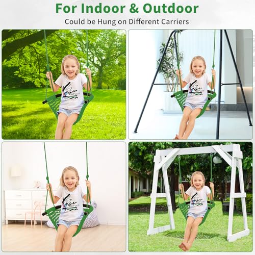 Image of Hi-Na Tree Swing for Kids, Adjustable Toddler Rope Swing Seat with Snap Hooks and Straps, 440 lbs Capacity, Swingset Accessories for Indoor Porch Doorway Outdoor Playground Backyard (Green)
