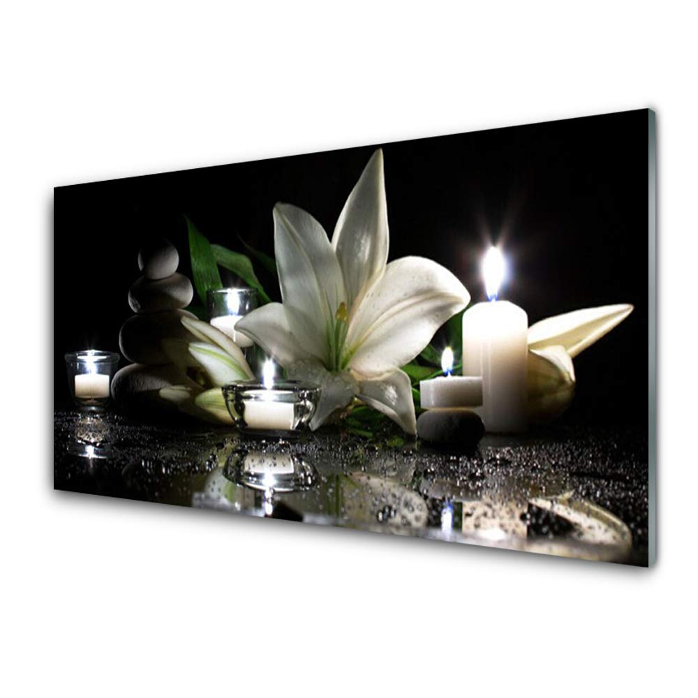 Tableau verre acrylique 125x50cm idéal pour salon zen motif pierres et bougies