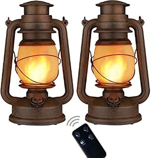 LED Flickering Lanterns Flame Effect Lantern Outdoor Hanging Lamps Decorations Indoor Retro Floor Light Battery Operated with Remote Control (2 Pieces)