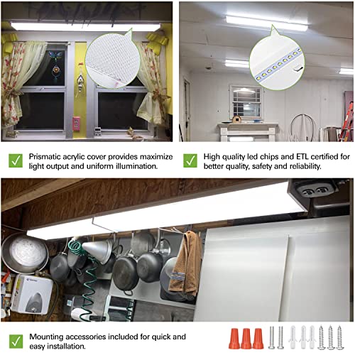 Hykolity 4Ft Led Wraparound Light, 40W, 4400Lm, 4000K, [2-Lamp 32W Fluorescent Equiv.], 4 Foot Led Wrap Light Fixture, Flush Mount Office Ceiling Light For Garage, Office, Kitchen, Etl Listed #TOP3