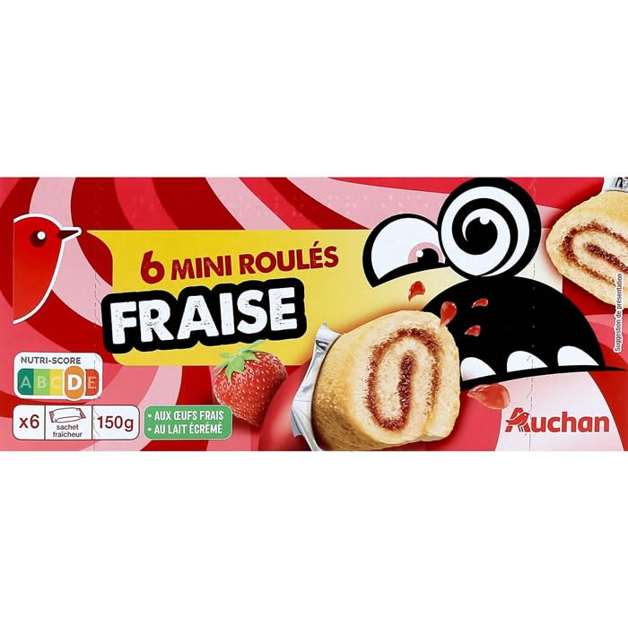 AUCHAN Gâteaux roulés fourrés à la fraise 150 g