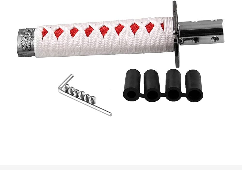 RYANSTAR Gear Shift Knob Sword Shift Knobs Katana Samural Shift Gear Lever Universal Compatible with Manual Cars Most Automatic Cars with 4 Adapters White+Red