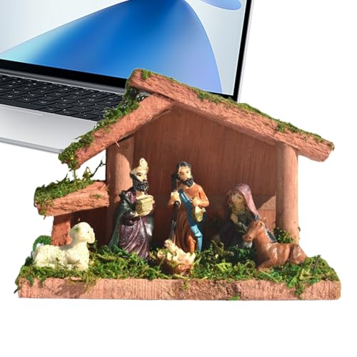 Générique Crèche de Noël | Figurines Miniatures De La Nativité avec Enfant Jésus | Figurines de Noël avec Étable et Santons - pour Table Cheminée Chambre Appartement Ferme Décorations Fêtes
