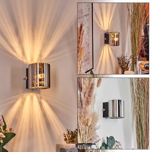 HOFSTEIN Wandleuchte Bamako, Wandlampe aus Metall/Glas in Schwarz/Chrom/Rauch, moderne Up&Down-Leuchte mit Lichteffekt, Schalter am Gehäuse, G9, Wohnzimmer, Schlafzimmer, Küche, Flur, Treppenhaus