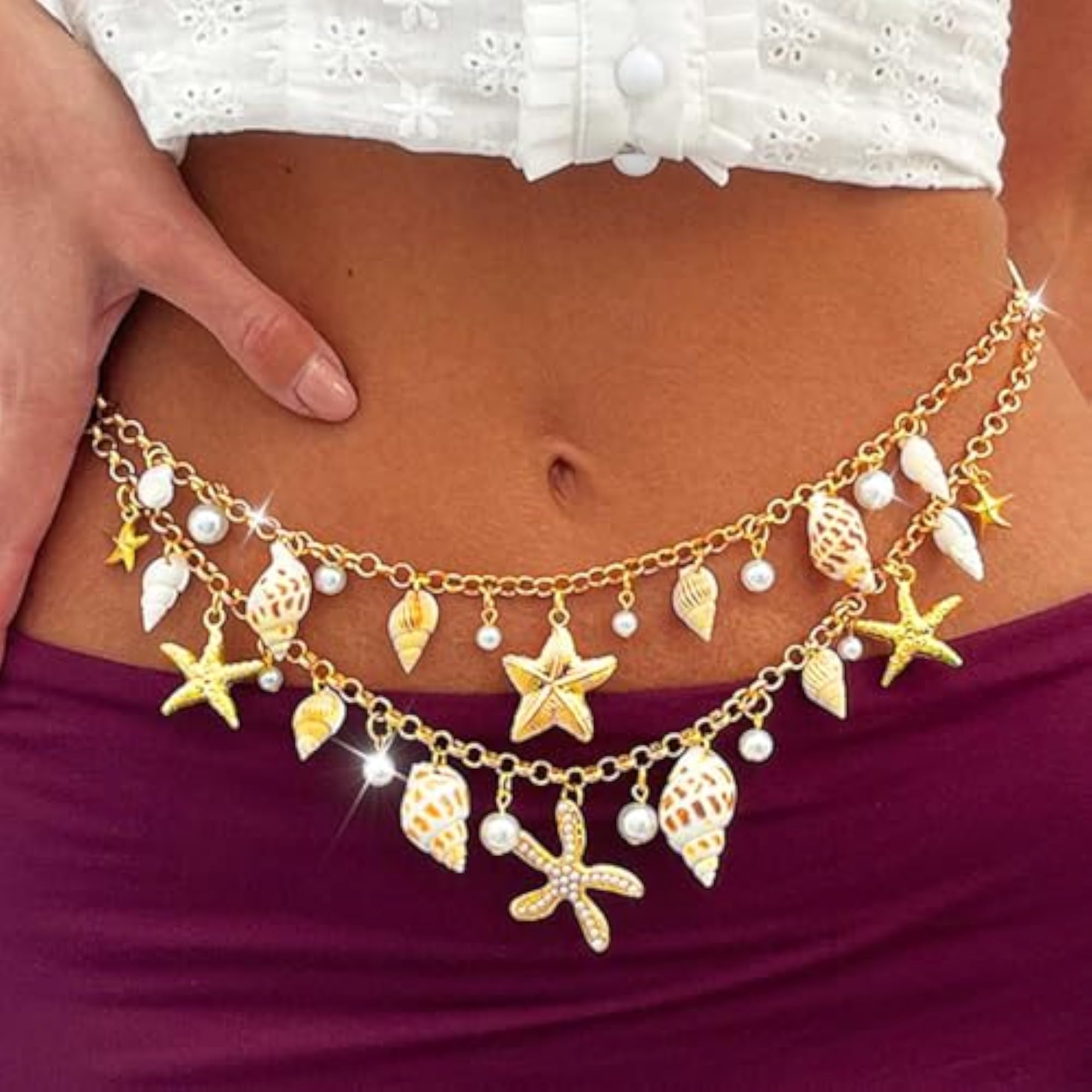 Women's Gold-Tone Starfish & Seashell Layered Waist Chain